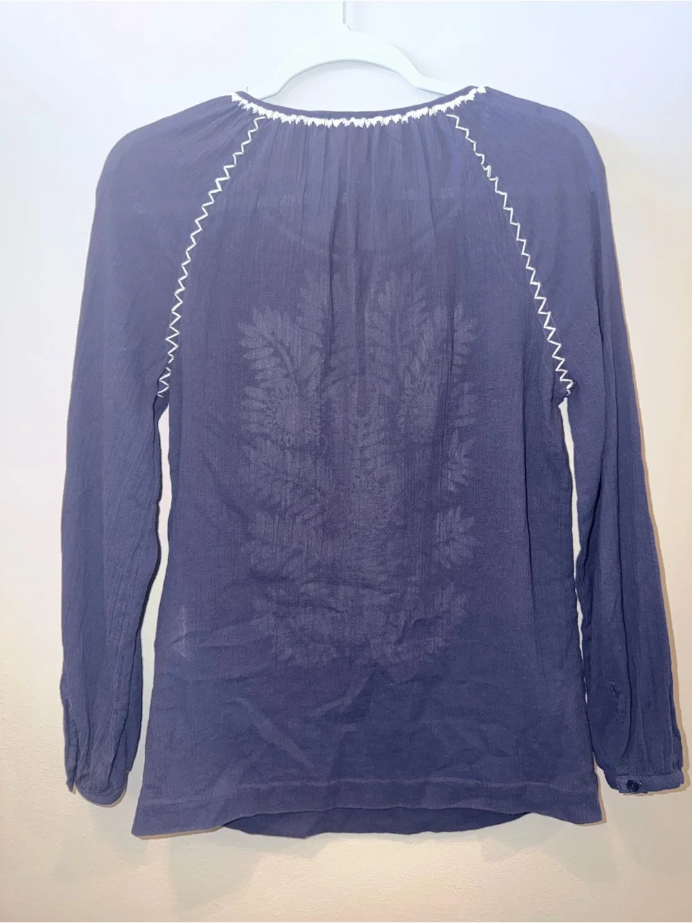 Tory Burch 100% cotton Navy Tunic Top with White Floral Embroidery boho luxury